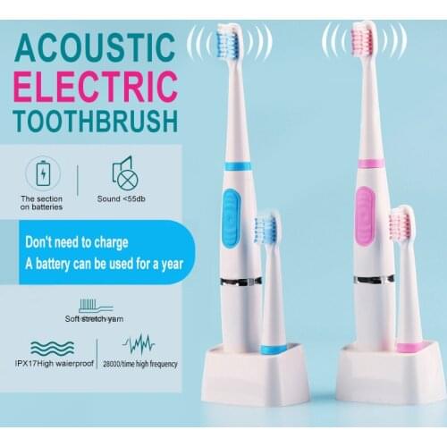 1SET Sound Wave Electric Toothbrush Battery Charge Portable Waterproof No Rechargeable Teeth Whitening With 2 Brush Head TSLM1