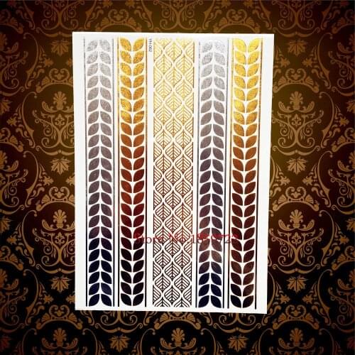 1PC Gold Silver Leaf Pattern Flash Waterproof Tattoo Stickers HYH062 Sexy WOmen Makeup Henna Tattoo Paste Leaves Bracelet Tatoos