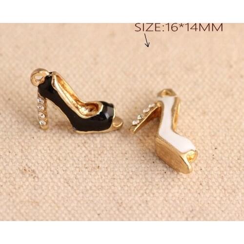 10Pcs/Lot Fish Mouth High-Heeled Shoes With Rhinestone Diy Pendants Charms Oil Drop Metal Alloy Bracelet Enamel Charm