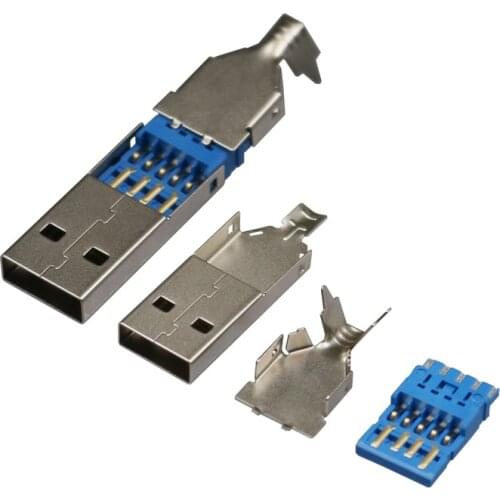 10pcs/lot DIY USB 3.0 male connector jack soldering type socket 3 in 1 for DIY USB 3.0 Cable