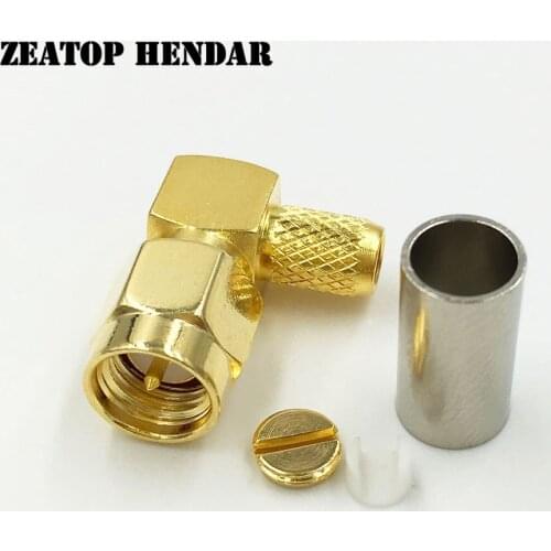 1000Pcs Brass SMA Male Jack 90 Degree Right Angle for Crimp RG58 RG142 LMR195 RG400 RG223 Cable Plug Adapter RF Coax Connector
