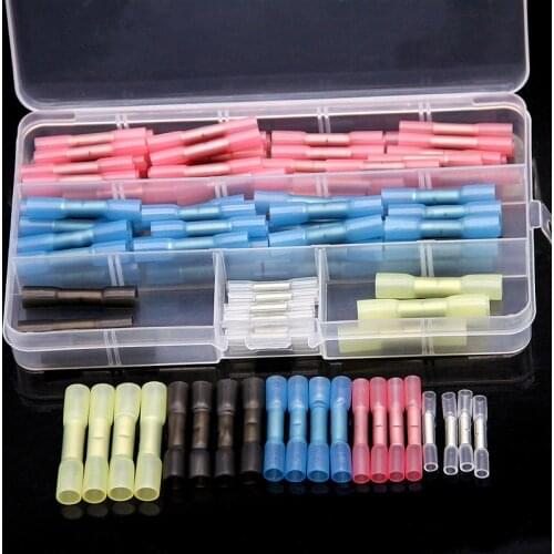 120PCS Heat Shrink Butt Terminals Red Waterproof Fully Insulated Seal 26-10 AWG Electrical Wire Cable Crimp Terminal Connectors