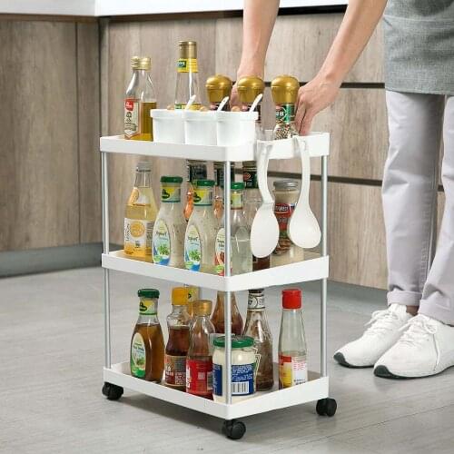 3 Layers Removable Storage Rack Kitchen Wheeled Trolley Spice Holder Rack Bathroom Floor Rack Home Organizer