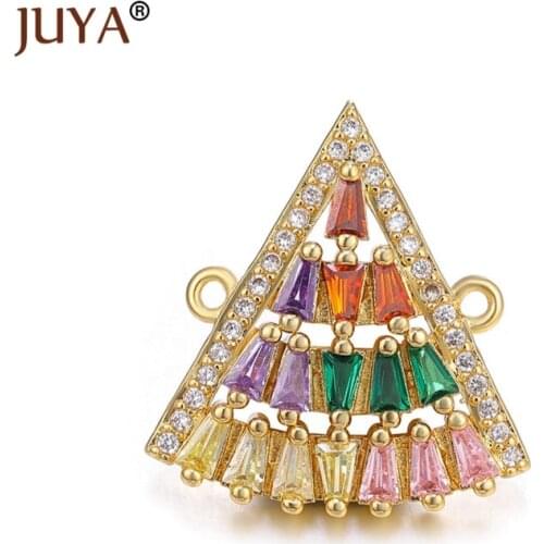 4 colors copper metal inlay zircon rhinestone rainbow color triangle charm connector for bracelets making handmade diy jewelry
