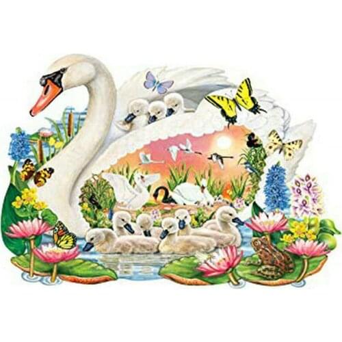 5D Diy Diamond Painting swan family Cross Stitch Rhinestone Mosaic Kits Full circle/Square Diamond Embroidery Lotus landscape