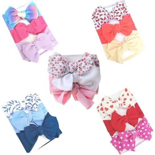87HD 3 Pcs/Set Baby Girls Lovely Bow Hairband Elastic Wide Headband Stretch Knot Band