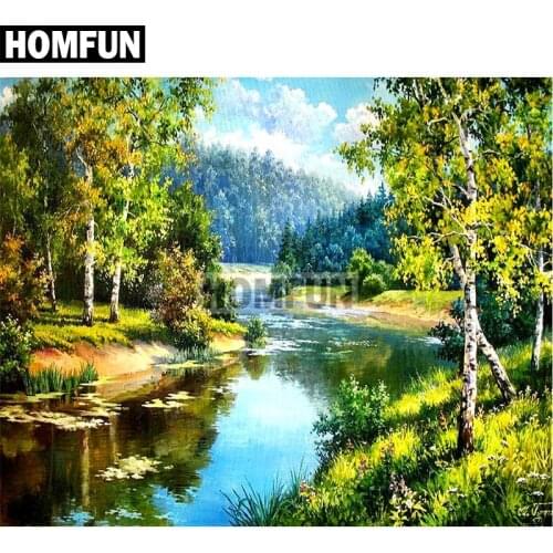 HOMFUN Full Square/Round Drill 5D DIY Diamond Painting "Forest Lake" Embroidery Cross Stitch 5D Home Decor Gift A02720
