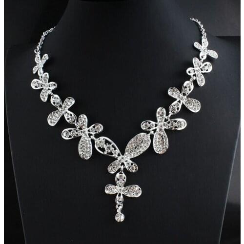Noble Womens Wedding Necklace Silver Color Butterfly Necklace Crystal Jewelry