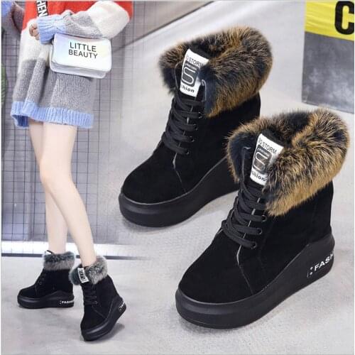 Fashion Women fur Ankle Boots Platforms Shoes Woman High Heels Super high heels 11cm Faux suede platform Boots Lace up Sneakers