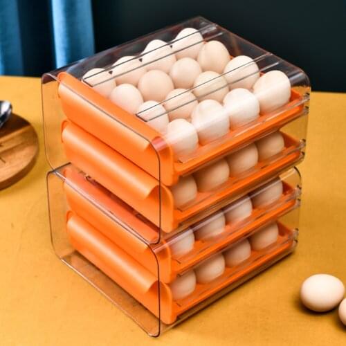 Household Egg Storage Box Drawer-Type Refrigerator Storage Box Plastic Transparent Fresh-Keeping Box Double Layer Egg Tray