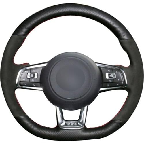 Black Natural Leather Black Suede Car Steering Wheel Cover for Volkswagen Golf 7 GTI Golf R MK7 VW Polo GTI Scirocco 2015 2016