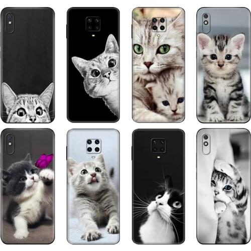 Black tpu Case For Xiaomi Redmi 7A 8 8A 9 9A Case Redmi Note 8T Note 8 Pro T Note 9 9S 9 Pro funny cat kiss fish