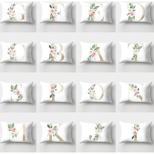 Decorative Cushion Cover 30X50 Golden Letter Sofa Cushions Nordic Home Decor Flowers Pillowcover Throw Pillows Polyester