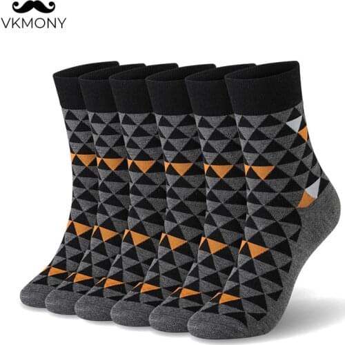 Men cotton socks 3D Triangle pattern man business socks 6pairs/lot man socks UK SIZE 7-11 EUR SIZE 40-46 1007 VKMONY
