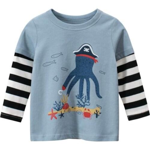 Amya Baby Boys T Shirts Cartoon Striped Cotton Toddler Boy Clothes Spring Autumn Kids Long Sleeve Tops Birthday Tshirts