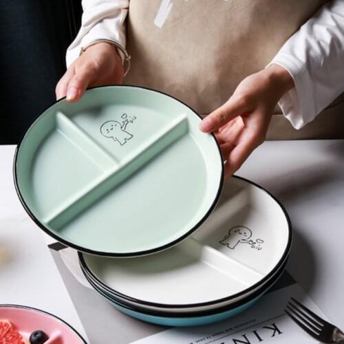 Childrens Disc Divided Meal Ceramic Plate Student Plate Dividing Plate Fat Reducing Plate Three Compartment Plate Household