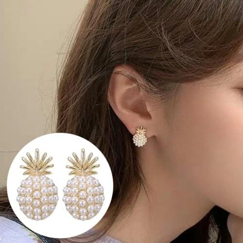 2Pcs Cute Korean Rhinestone Coconut Tree Pineapple Stud Earrings for Women Creative Fruit Earrings Ear Jewelry for Wedding Party