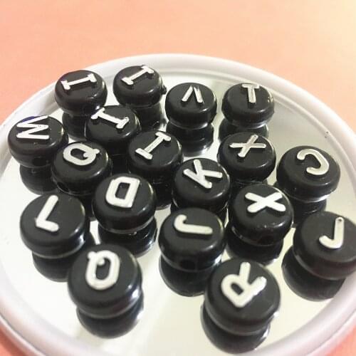 Round Acrylic Letter Beads 1600pcs 6*10mm Black with silver English Initial Alphabet Jewelry Lucite Loose Beads