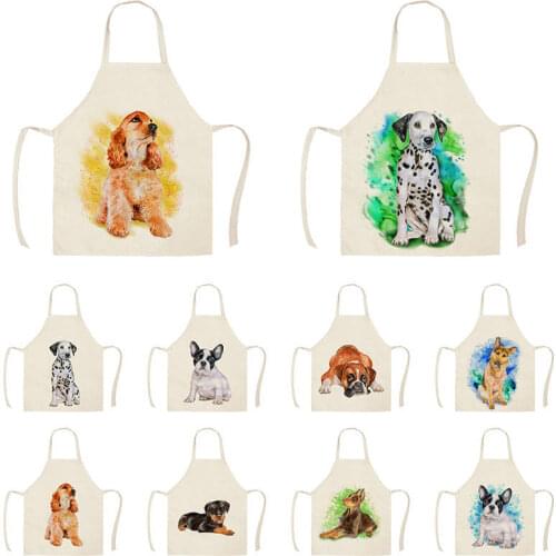 Dog Pug Kitchen Sleeveless Kitchen Apron for Women Cotton Linen Bib Household Cleaning Pinafore Cooking Apron WQTX18