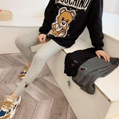 Spring Autumn Disney Mickey Ear Pattern Embroidery Women Cotton Slim Stretch Casual Elastic Korean High Waist Female leggings