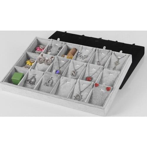 35*24 Wholesale Black/Gray Ice Velvet Jewelry Display Tray Necklace Earring Pendant Set Showcase With 18 Grid New Arrival