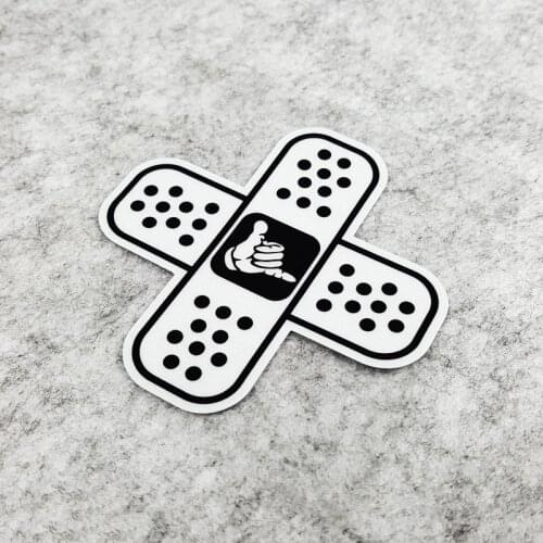 LuLuSticker#177 8x8cm Reflective Band-aid Shape Gesture Japan JDM Racing Car Stickers Cross Scratches Cover Motorcycle Decals