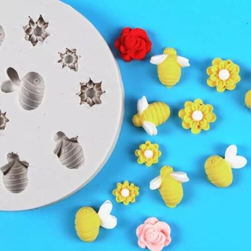 Cute Bee Flower Silicone Fondant Resin Mold for DIY Pastry Cup Cake Dessert Chocolate Lace Decoration Supplies Kitchen Tool Baki