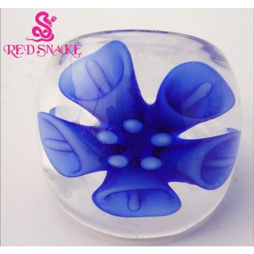 RED SNAKE Fashion Ring Handmade Translucent with dark blue Morning glory flower Murano Glass Rings