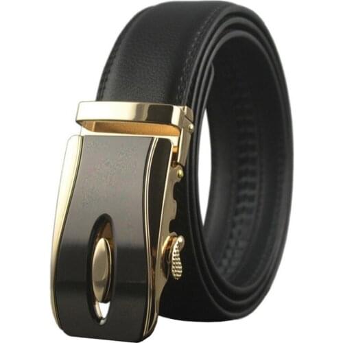 Men Genuine Leather Belt with Gold Automatic Buckle 2019 Designer Western Wide Belts for Man Vintage Male Long Black Brown Belt