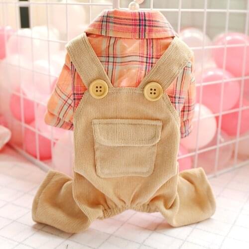 Orange Dog T Shirt With Khaki Jumpsuit Summer Small Medium Size Animal German Spitz Shih Tzu Overalls Cute Clothes Shop Supplies