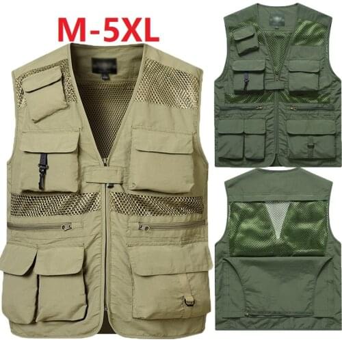 Outdoor Fishing Vests Quick Dry Breathable Multi Pocket Mesh Jackets Photography Hiking Vest Army green fish Vest Waistcoat Top