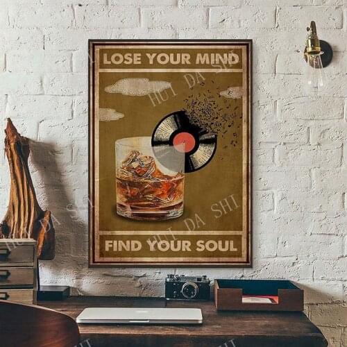 Music Poster - Lose your mind find your soul Poster, Whiskey poster, Vinyl poster, Gift for Vinyl Lover, Love Cigar & Whiskey