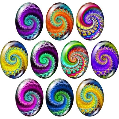 Colorful Rotating Conch patterns 13x18mm/18x25mm/30x40mm mixed Oval photo glass cabochon demo flat back Jewelry findings TB0019
