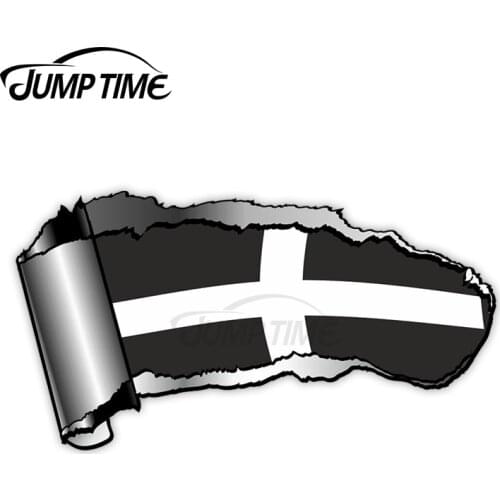 Jump Time Ripped Open Gash Torn Metal Design With Cornish Cornwall St Pirans Flag Vinyl Car Sticker for Windows Bumper