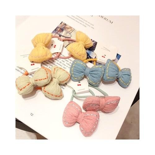 2pcsWinter Spring Small Ribbon Bow with elastic hair bands kids hair accessories bowknot hair tie Girls' Hair ropes hair gumries