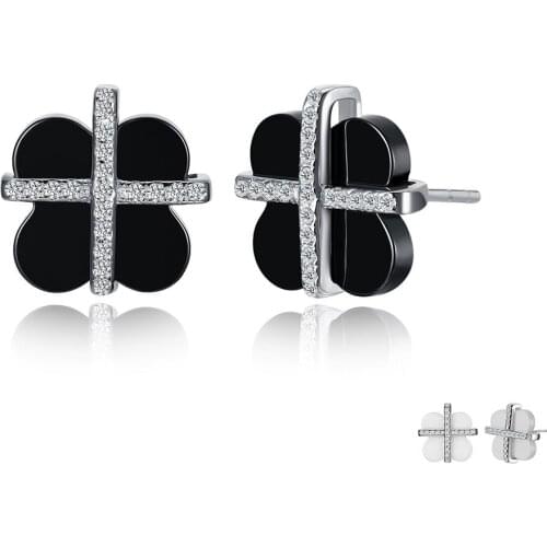 ZEMIOR Flower Shape Cute Earrings For Women 925 Sterling Silver Dazzling Cross Cubic Zirconia Stud Earring Fine Jewelry Best