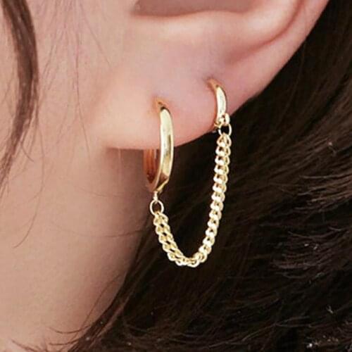Hollow One-piece chain Earrings Sinple Female Personality Girl Dangle Earrings Circle Hoop Earring Jewelry Party Gift