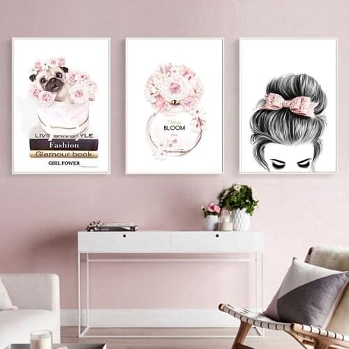 Modern Fashion Girl Canvas Poster Flowers Perfume Book Wall Painting Nordic Art Print Vogue Picture for Living room Decoration