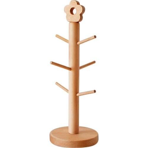 Solid Wood Household Cup Storage Rack Small Flower Beech Wood Cup Holder 6 Branch Tree-shaped Jewelry Rack