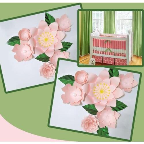 Light Pink Rose DIY Paper Flowers Leaves Set For Party Birthday Backdrops Decorations Baby Girl Nursery Wall Deco Crafts Floral