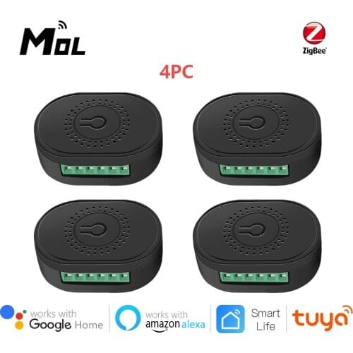 Tuya ZigBee 3.0 Black 4pcs16A Mini Smart Wifi DIY Switch Supports 2 Way Control, Smart Home Automation Module,Works with Alexa
