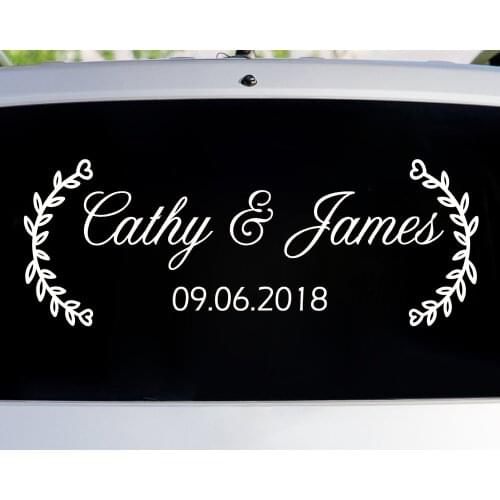 Just Married Wedding Car Decal Custom Name and Date Rustic Wood Wedding Card Vinyl Decal B193
