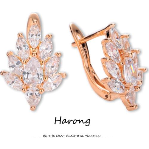 Vintage Classic Leaf Flower Zircon Stud Earrings Blue White Drop-shaped Crystal Earrings For Woman Aesthetic Wedding Jewelry