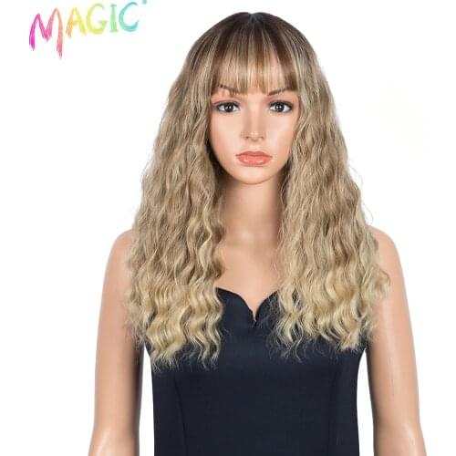 Magic Deep Wavy 18" Long Ombre Wig With Baby Hair Natural Hairline Heat Resistant Synthetic Hair Wigs For Women
