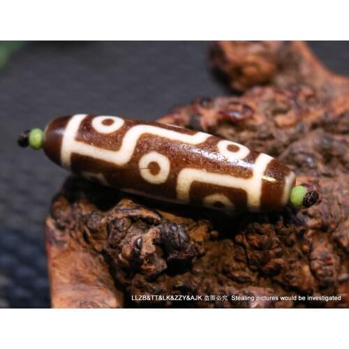 Magic Tibetan Oily Old Agate Patina 9 eye 50*14mm dZi Bead Amulet Power