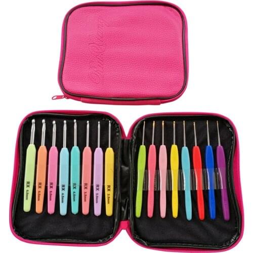 DONYAMY 16pcs Multi Colour Crochet Hooks Yarn Knitting Needles Set Kit with Case Thin Hook