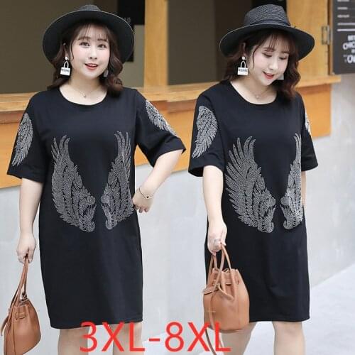 New 2021 Korean Style Summer Plus Size Women Clothing Tops For Women Large Loose Short Sleeve Cotton Long T-shirt Black 7XL 8XL