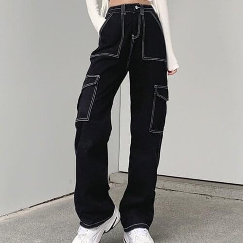 Harajuku Y2K Multi Pockets Patchwork Baggy High Waist Jeans Streetwear 100% Cotton Women Denim Trouser Loose Pants Punk