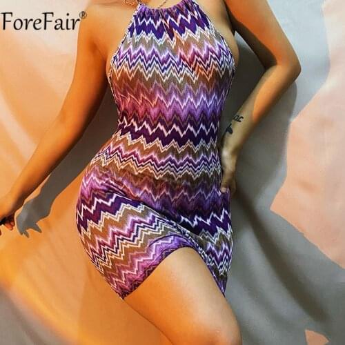 Forefair Sexy Knitted Bodycon Dresses 2021 Women Halter Neck Backless Bandage Off Shoulder Print Summer Party Mini Dress Y2k
