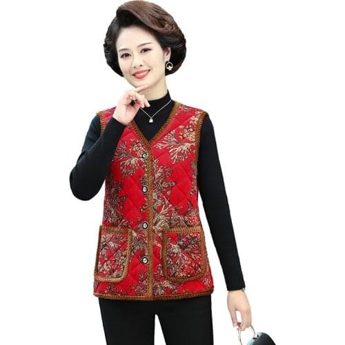 Plus size 5XL Gold Velvet Short Fleece Vest Cotton Jacket Middle-aged Women Slim Waistcoat Warm Winter Print mothers clothes